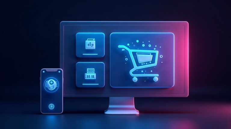Online store build project thumbnail showing a desktop storefront and mobile shopping cart interface