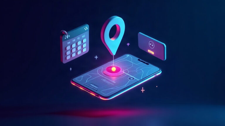 Home services case study image showing a booking calendar, map pin and incoming call notifications